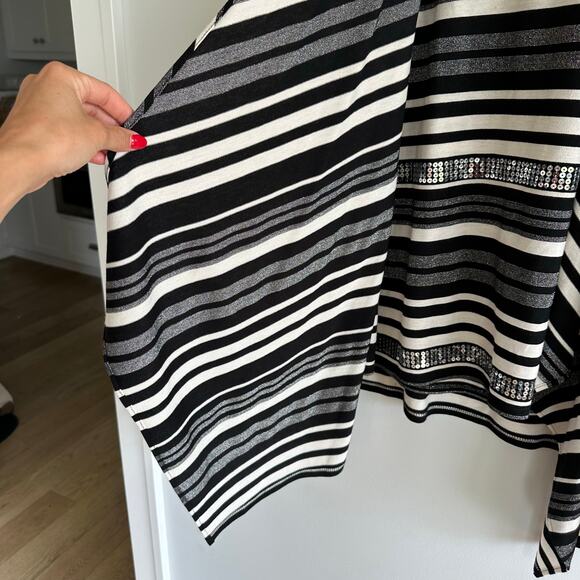 Joseph Ribkoff Asymmetrical Striped Sequin Two-Piece Top Cardigan Set - Picture 6 of 13